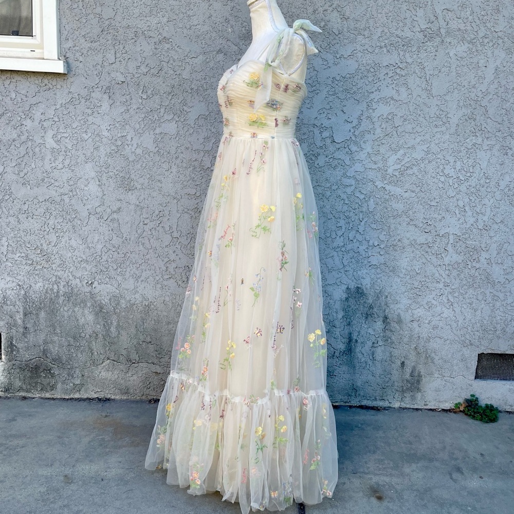 Tulle A-Line Spaghetti Straps Prom Dress Princess Embroidered Sz 4 - Picture 4 of 11